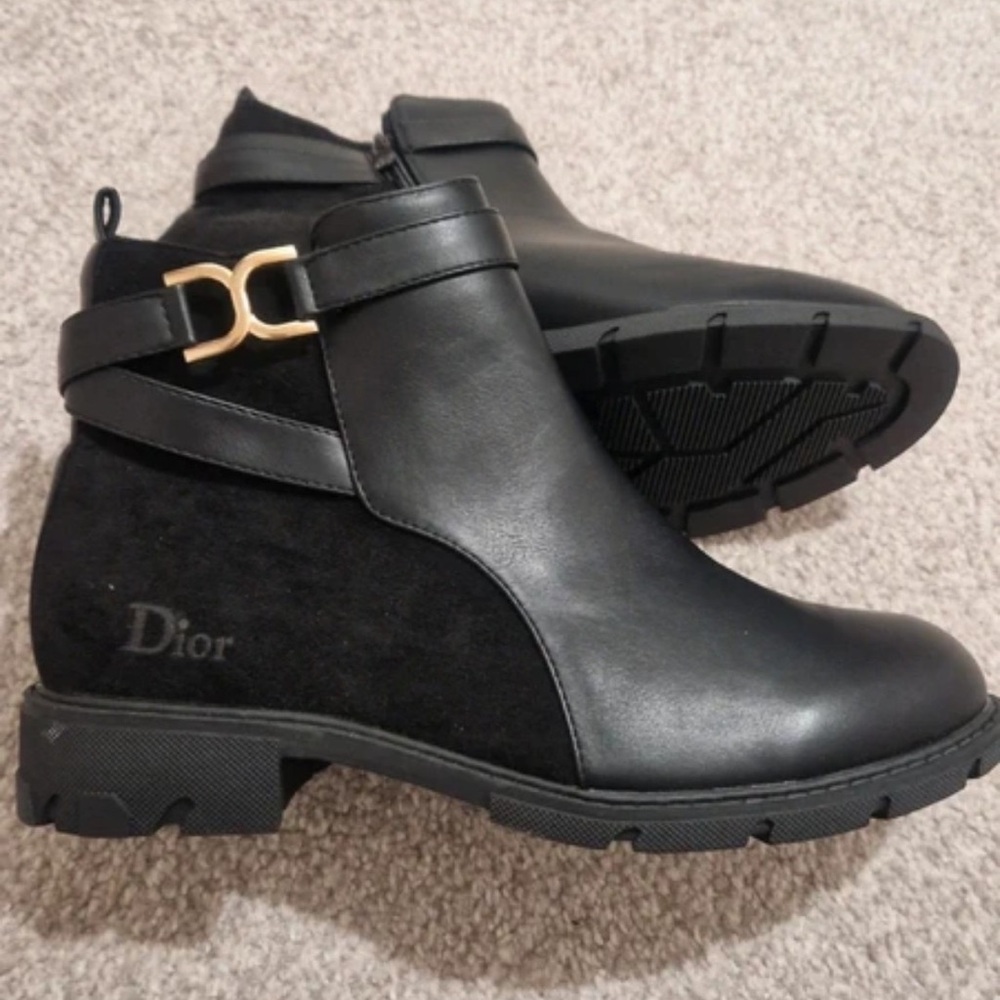 Dior Black Leather & Suede Buckle Ankle Booties